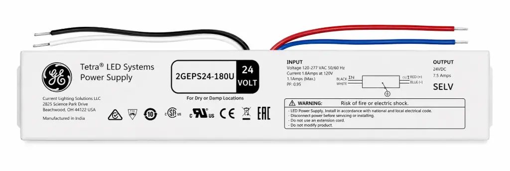 LED Power Supply 24V 180W Universal Voltage GE Tetra